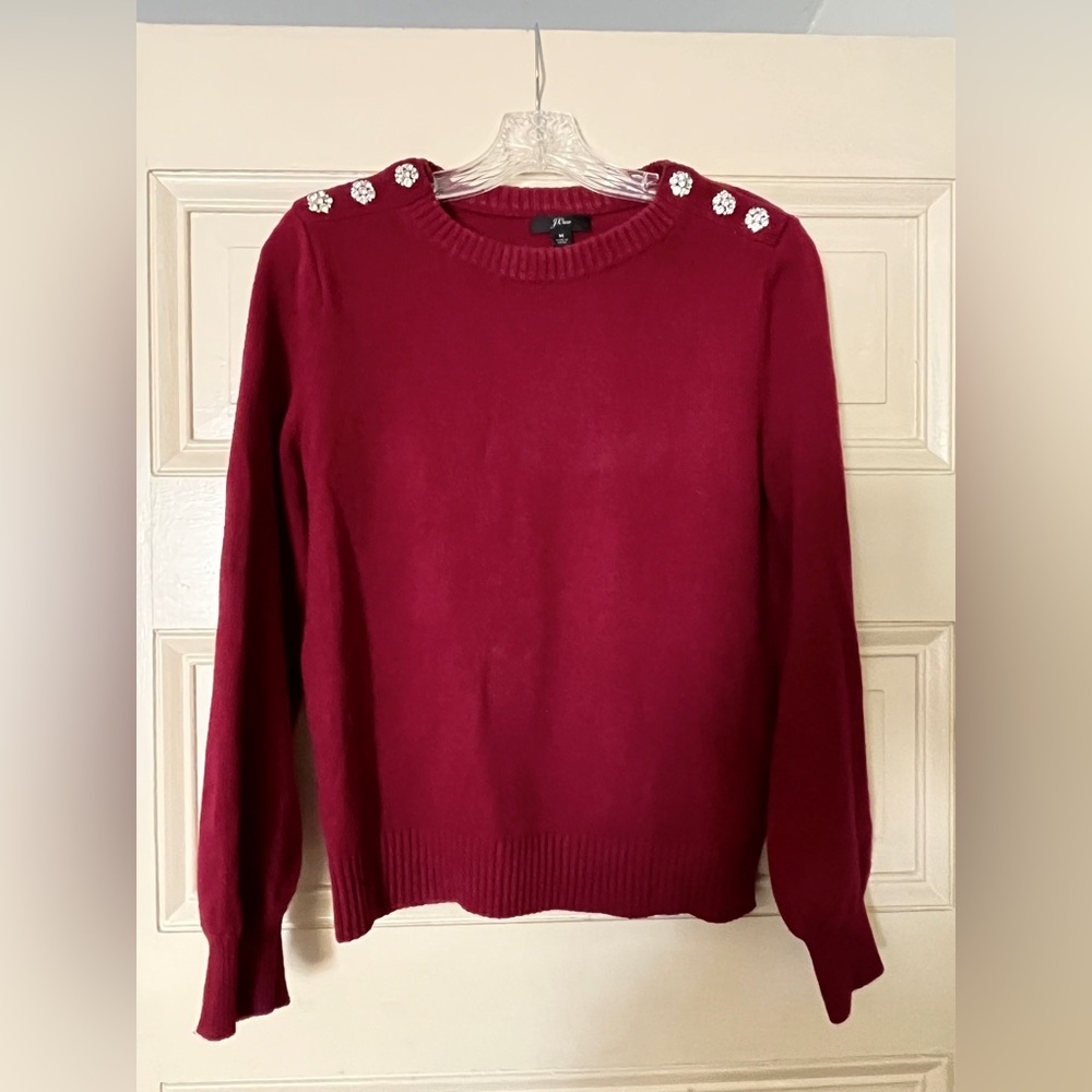 J. Crew Burgundy lambswool Sweater with sparkle buttons